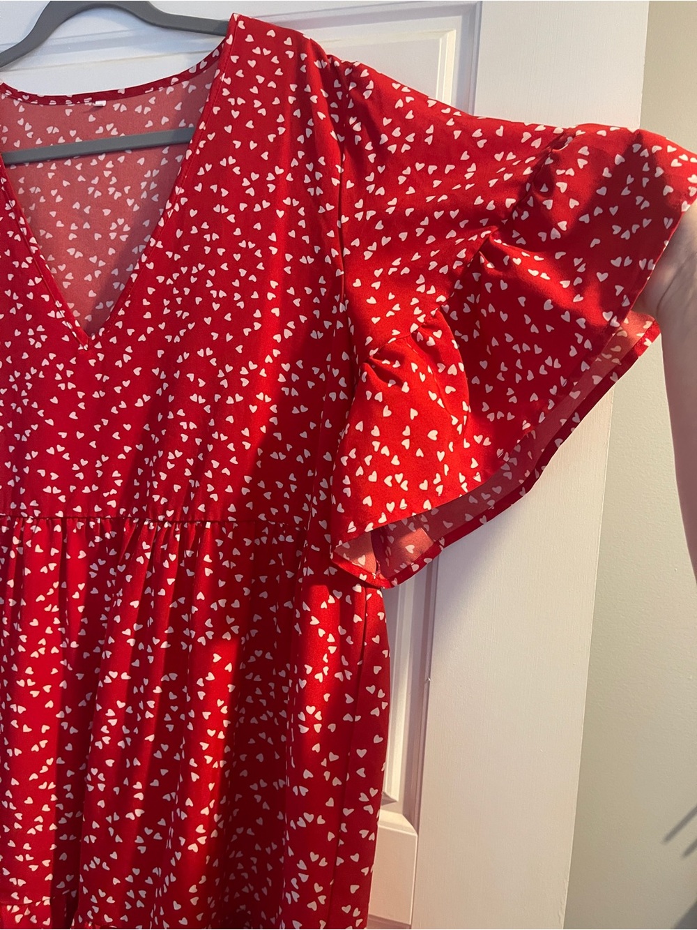 Red Heart Print V-Neck Babydoll Dress - Picture 2 of 7